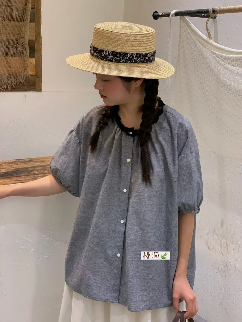 米多多 椿涧#99593#领口蕾丝拼接衬衫 kc