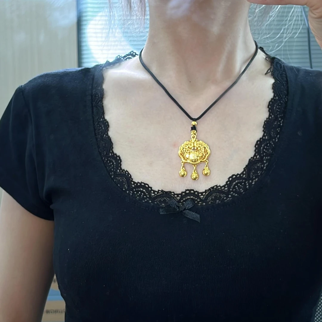 吊坠足银 足银镀金【福运铃铛锁】复古精致灵动祥云长命锁