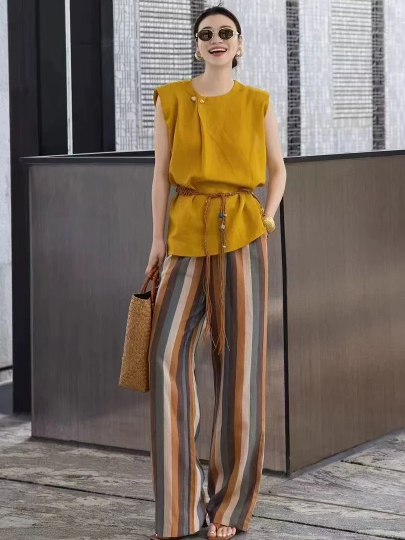 【南油钱多多严选】竖条麻裤