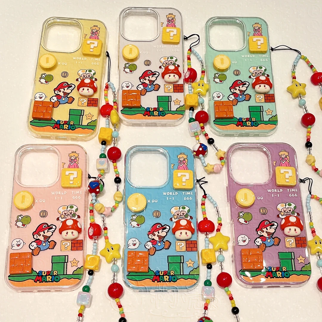 蘑菇金币马里奥链条适用苹果16Promax手机壳15pro女14软13新12/11