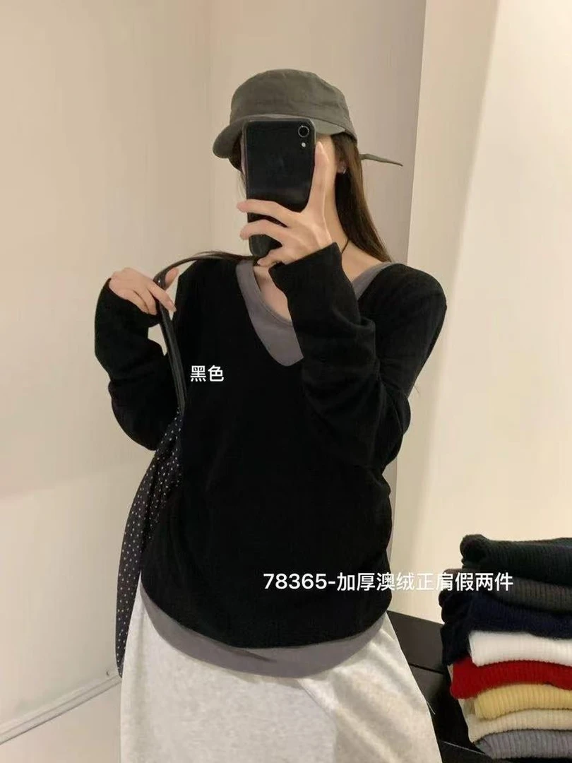 D7#78365#加绒正肩假两件 FL