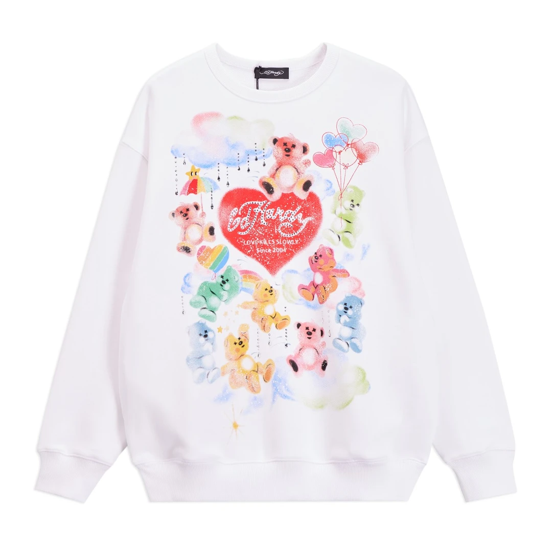 Ed Hardy/埃德哈迪秋季新款套头衫百搭闪粉落肩卫衣E1QDW383