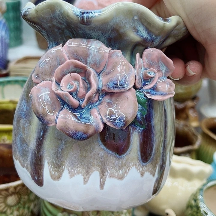 多肉绿植陶瓷花盆9.9包邮，有孔