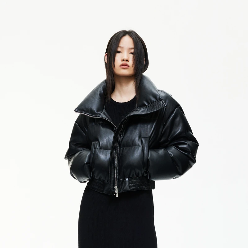 【会员专享】REVAN STUDIO酷感环保皮质短款羽绒服SN90501735