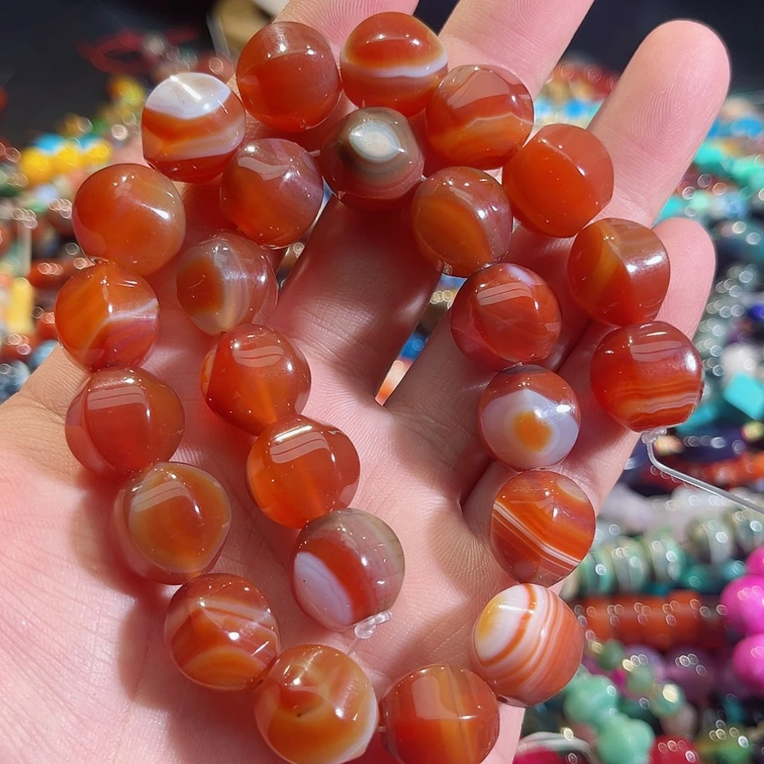 玛瑙/玉髓未镶嵌珠宝半成品红玛瑙灯笼一条14mm