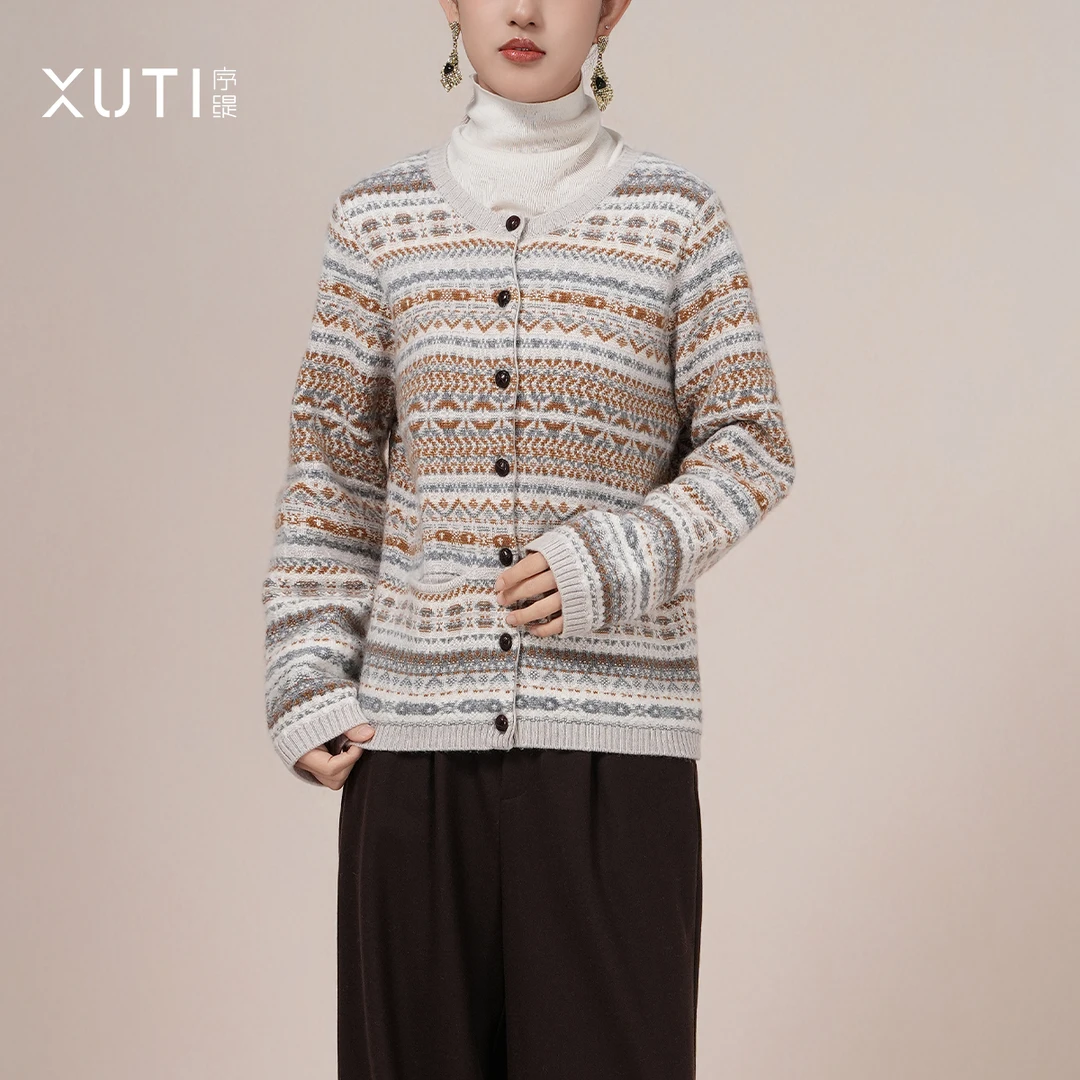 序缇秋季100%山羊绒针织开衫上衣女外搭2025新款X03-22653