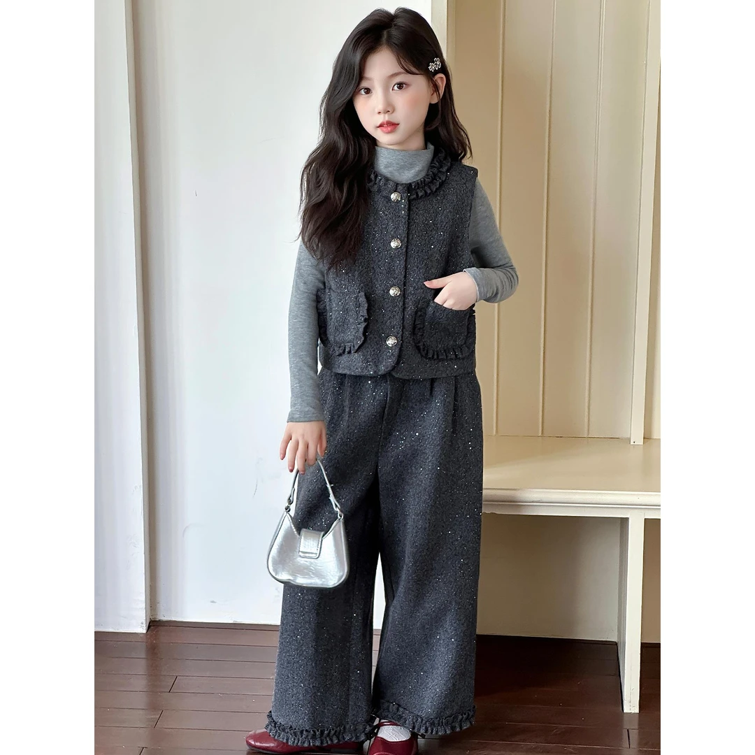 6-12岁小香风女童套装女童小香风套装秋季2025新款儿童毛呢外套阔