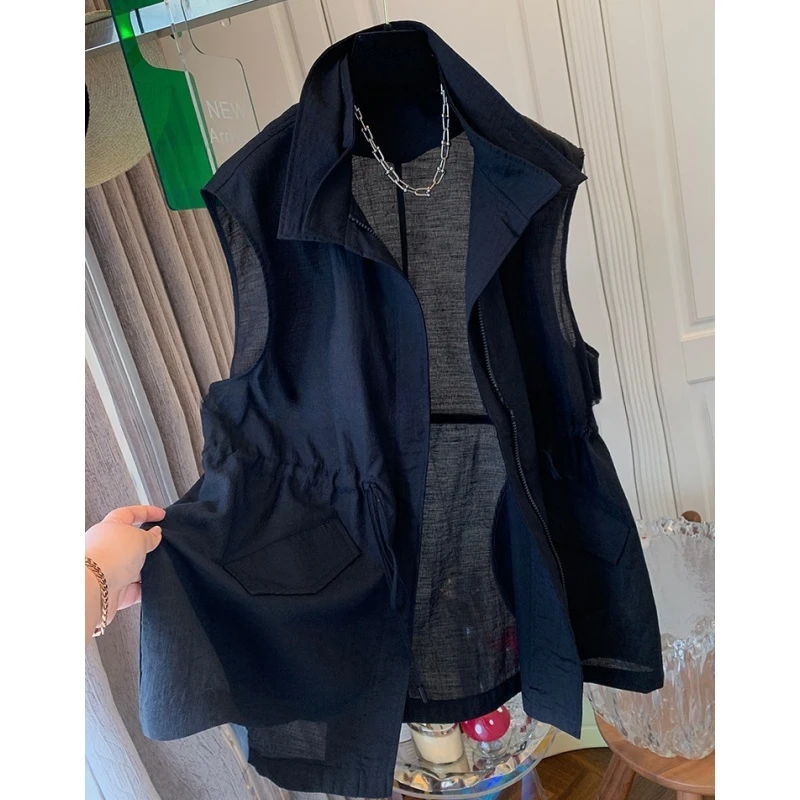 高级感黑色气质工装风马甲背心宽松薄款无袖外套上衣女夏新款