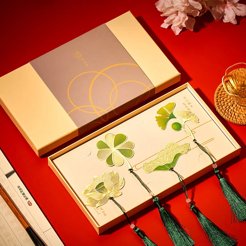 欧利文书签中国风 创意高级铜镀金树叶脉书签金属 高颜值文创学生