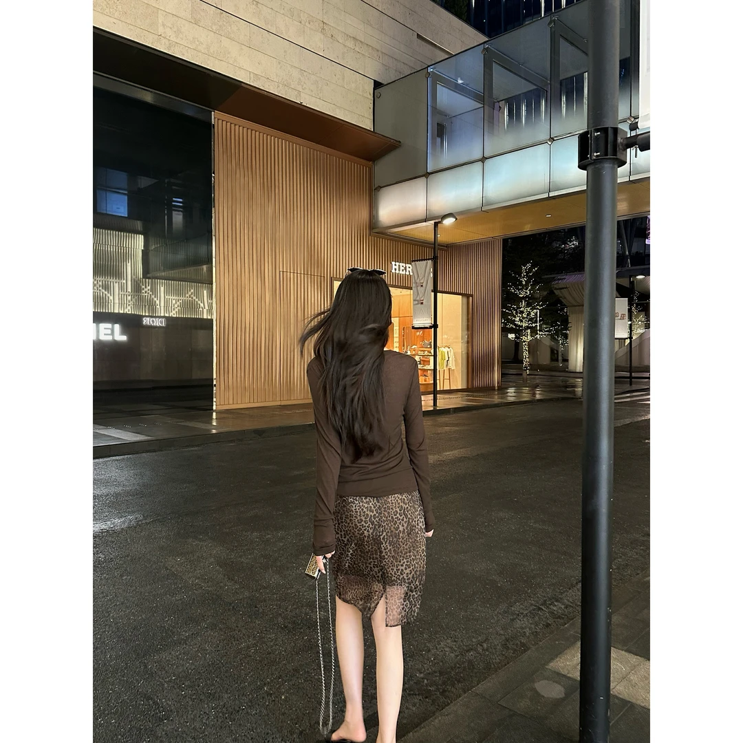 5werkwen 都市lady 直筒鱼尾豹纹短半身裙35-33