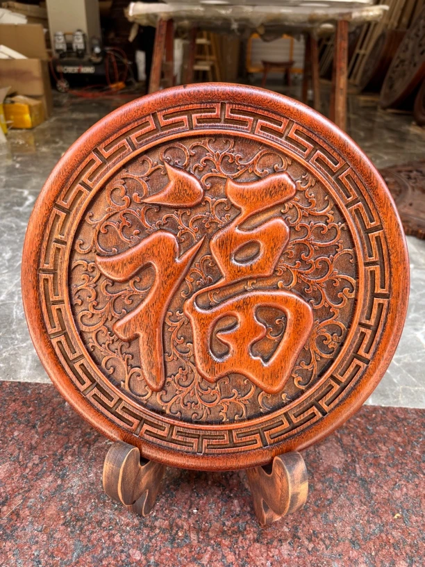 东阳木雕浮雕工艺黄金檀实木圆形挂件玄关入户门精致装饰画挂画