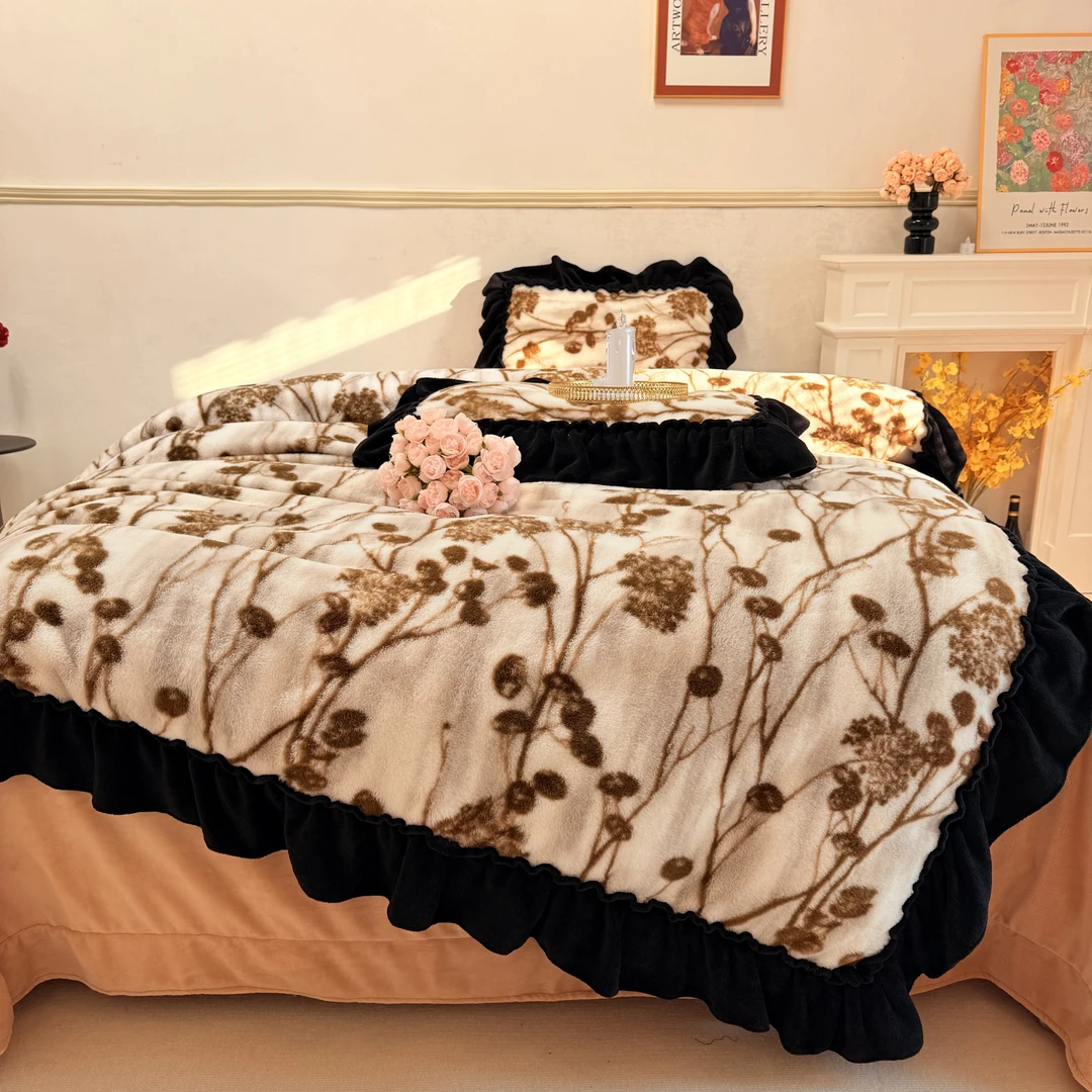 【连枝】轻奢时尚美式法式丹麦仿貂绒牛奶绒床单款四件套