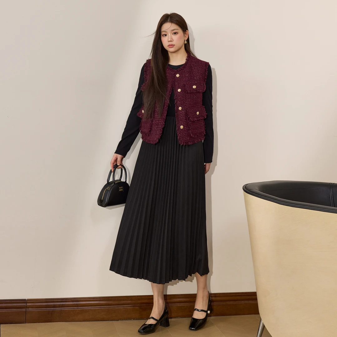 蓝语大码胖mm红茶风小香马甲黑色显瘦连衣裙套装2025新款女装春季