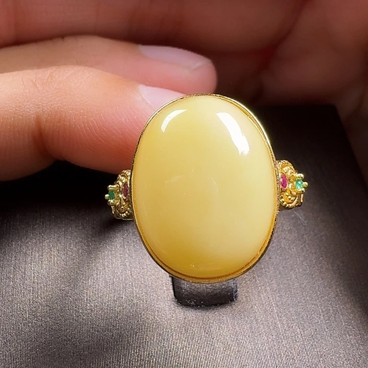 蜜蜡银S925镶嵌戒指戒指