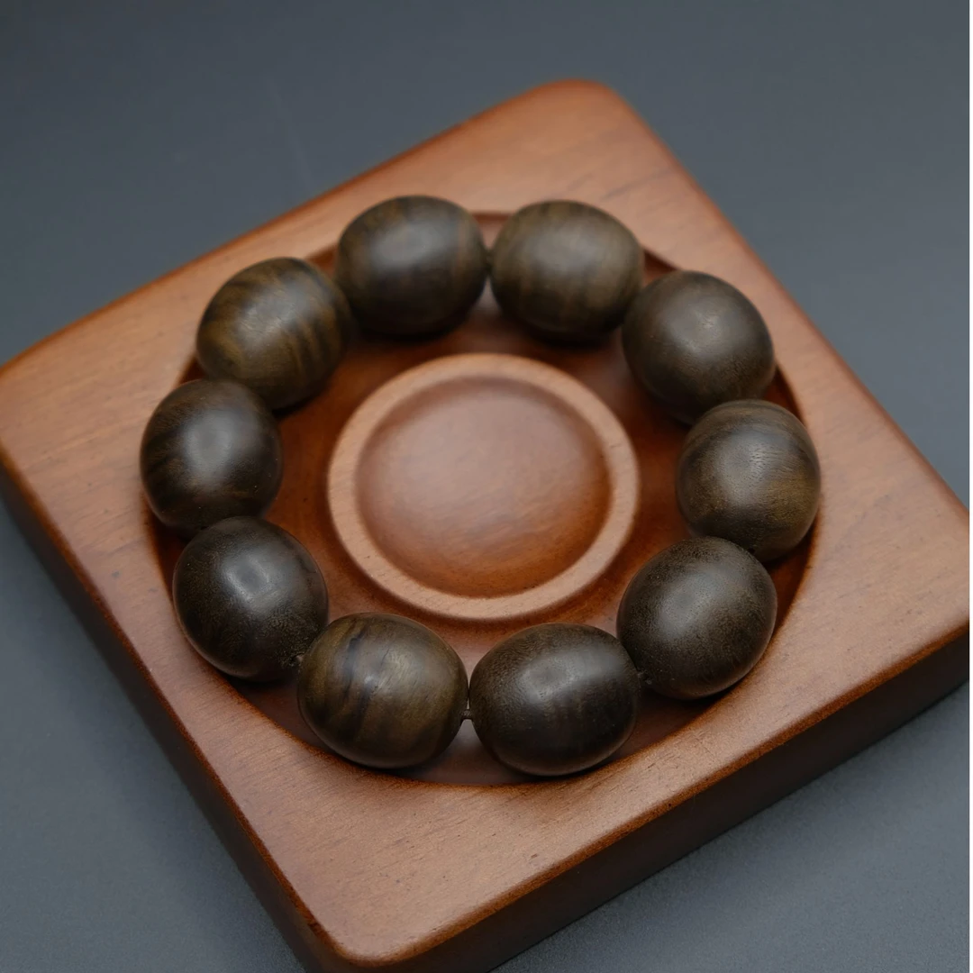 扬州非遗纯手工金丝楠木雕小叶桢楠金丝大橄榄珠上品手链手串