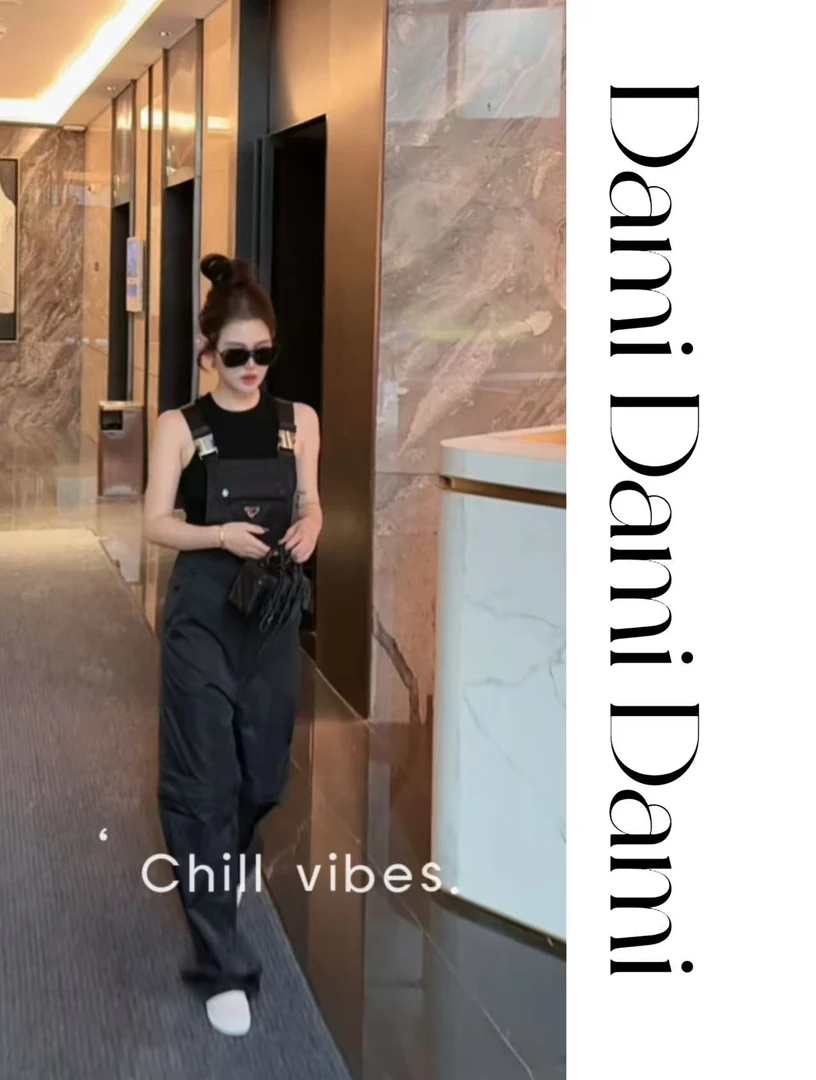 Dami 新品三角标工装宽松休闲连衣裤女款工装背带裤子连体裤2