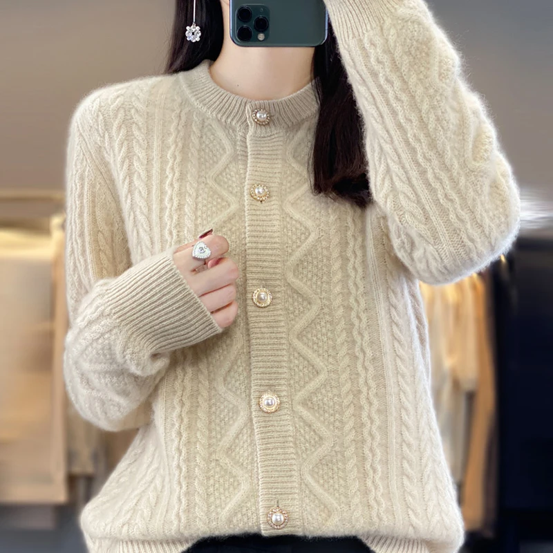 2024春秋款羊毛开衫女宽松百搭毛衣外套气质洋气显瘦羊毛针织开衫