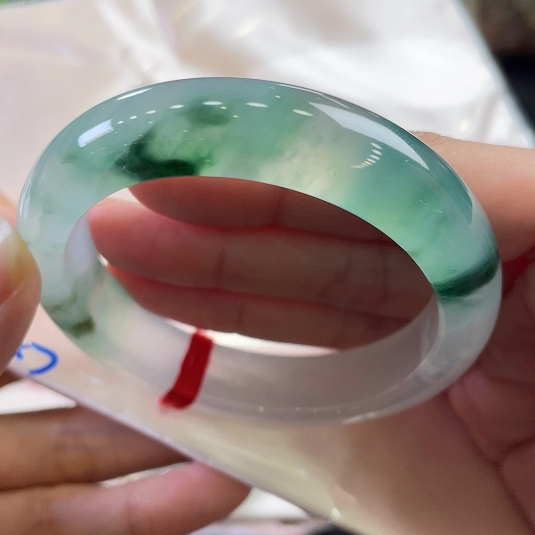 未镶嵌手镯翡翠22号冰飘绿包容毕业正圈