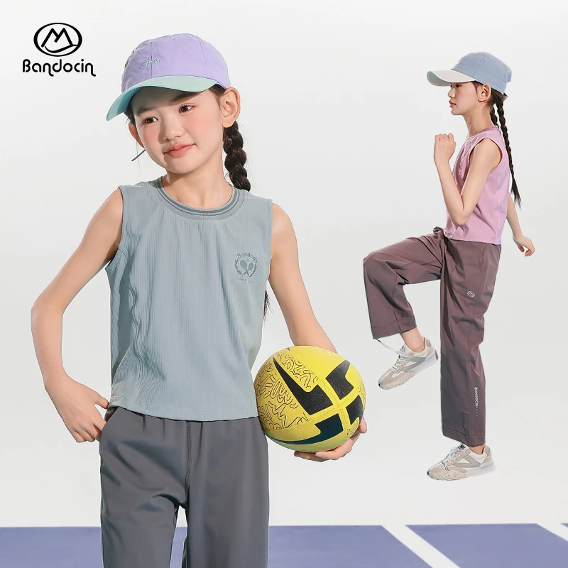 半度闲女童夏季运动背心户外休闲轻薄夏装透气快干外穿无袖上衣