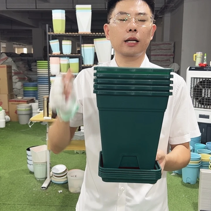 正品方盆口20高22墨绿5只带托