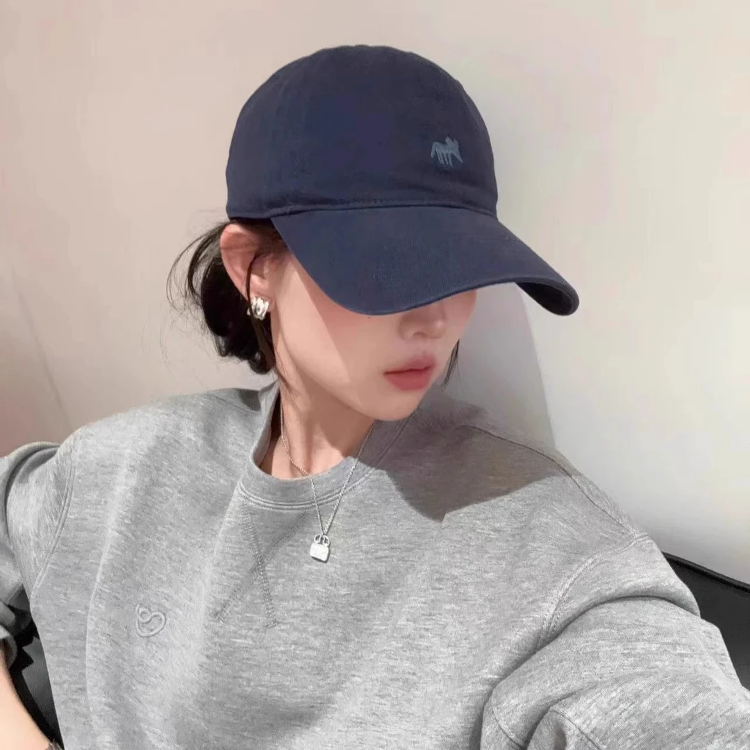 小狐狸刺绣大帽檐防晒棒球帽女士2025新款大头围显脸小遮阳鸭舌帽