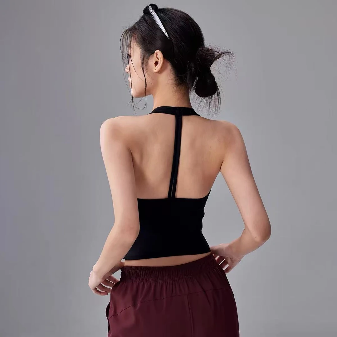 网红高级挂脖运动背心防震聚拢美背跑步内衣带胸垫外穿瑜伽服文胸