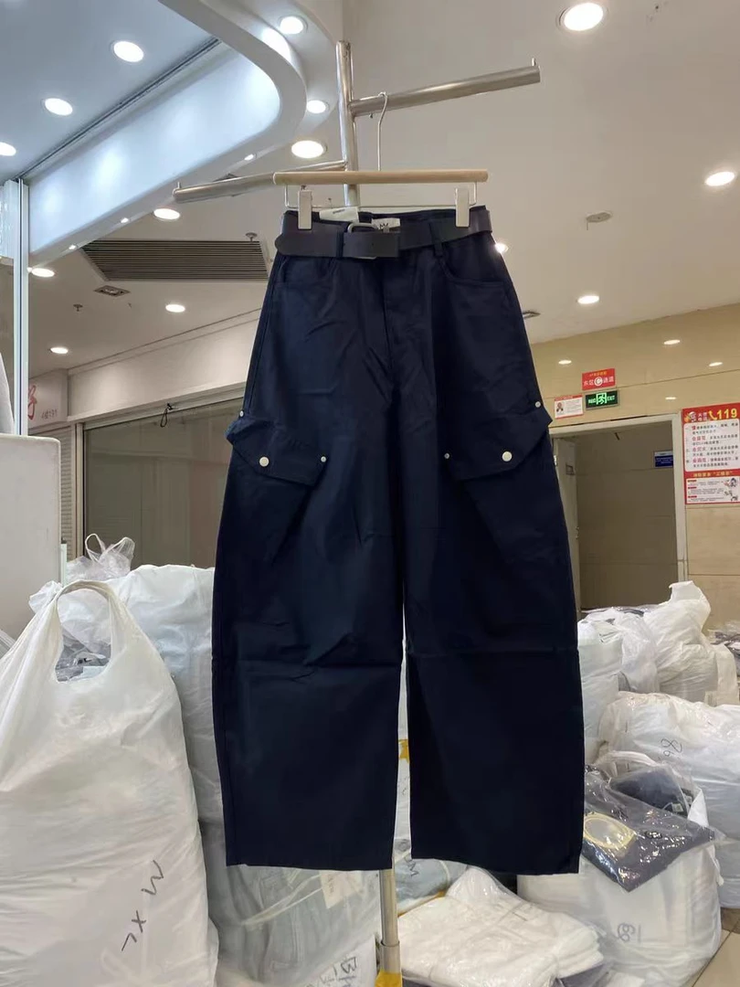 【代莹优选】6607-25  韩版宽松高腰工装弯刀裤