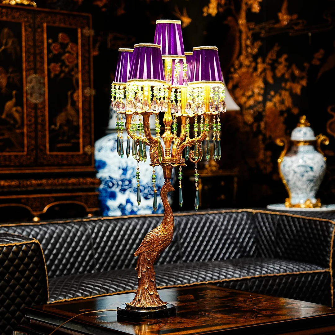 【本尼家】T66法式铜配水晶孔雀台灯客厅卧室床头灯创意造型灯装饰