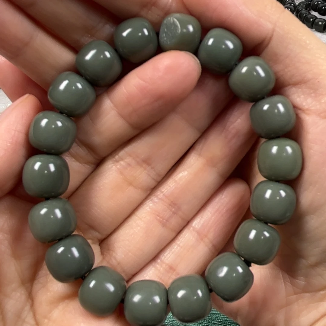 和田玉手链未镶嵌卡12老形珠