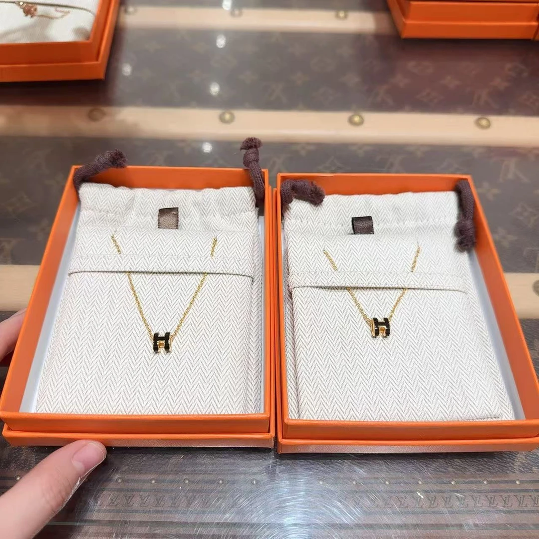 全新未使用 Hermes/爱马仕 黑金 mini pop H 项链 链长40cm