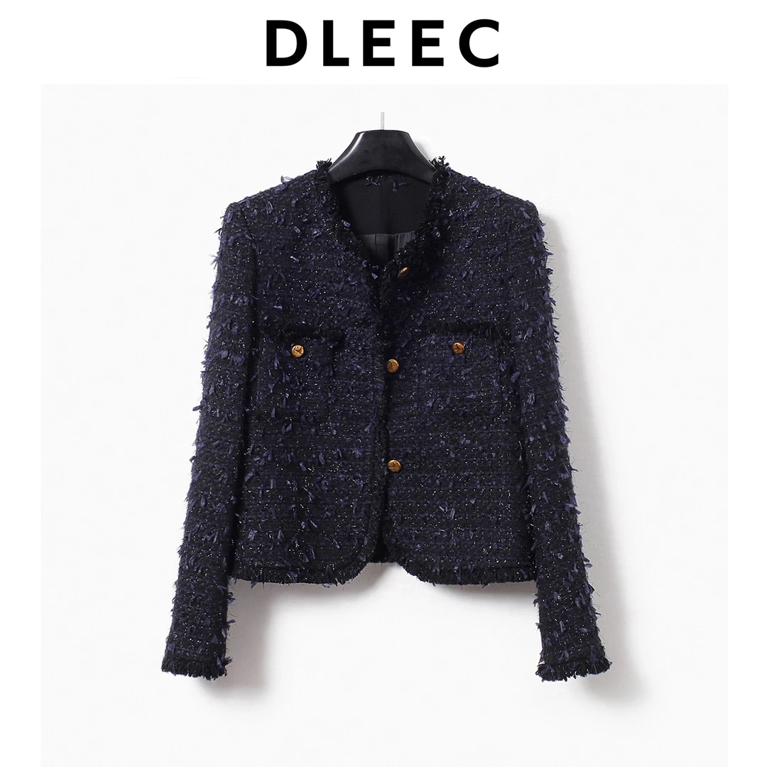 DLEEC 成熟知性风~轻奢显瘦高级感粗花呢小香风外套时尚气质上衣