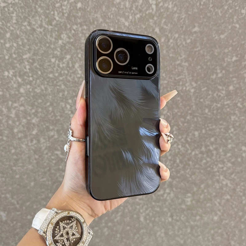 适用于苹果17promax手机壳极光羽纱纹16全包15高级14promax创意硬