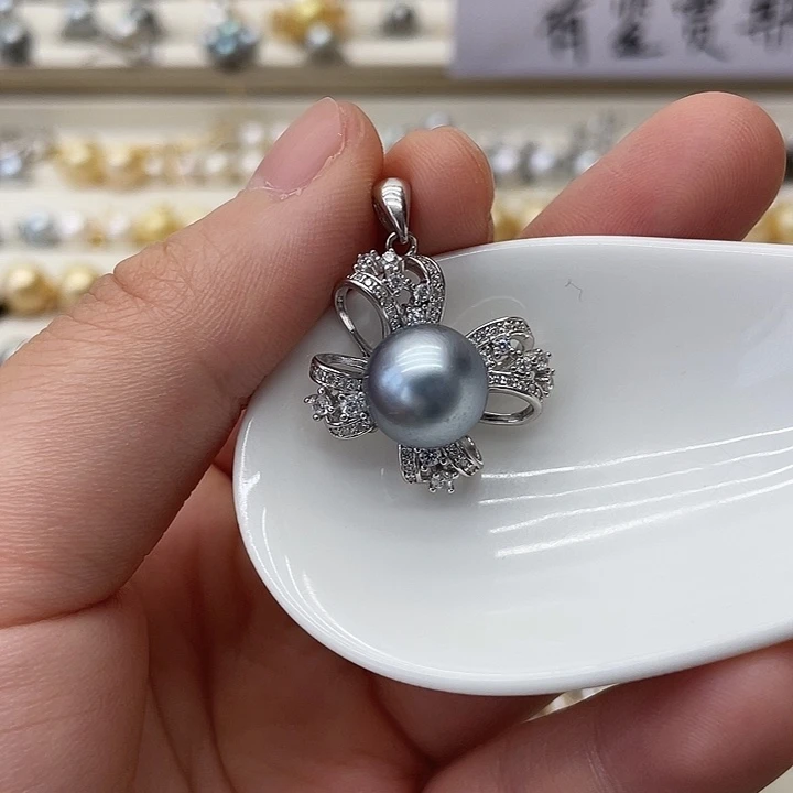 银S925镶嵌海水珍珠吊坠(不含链)