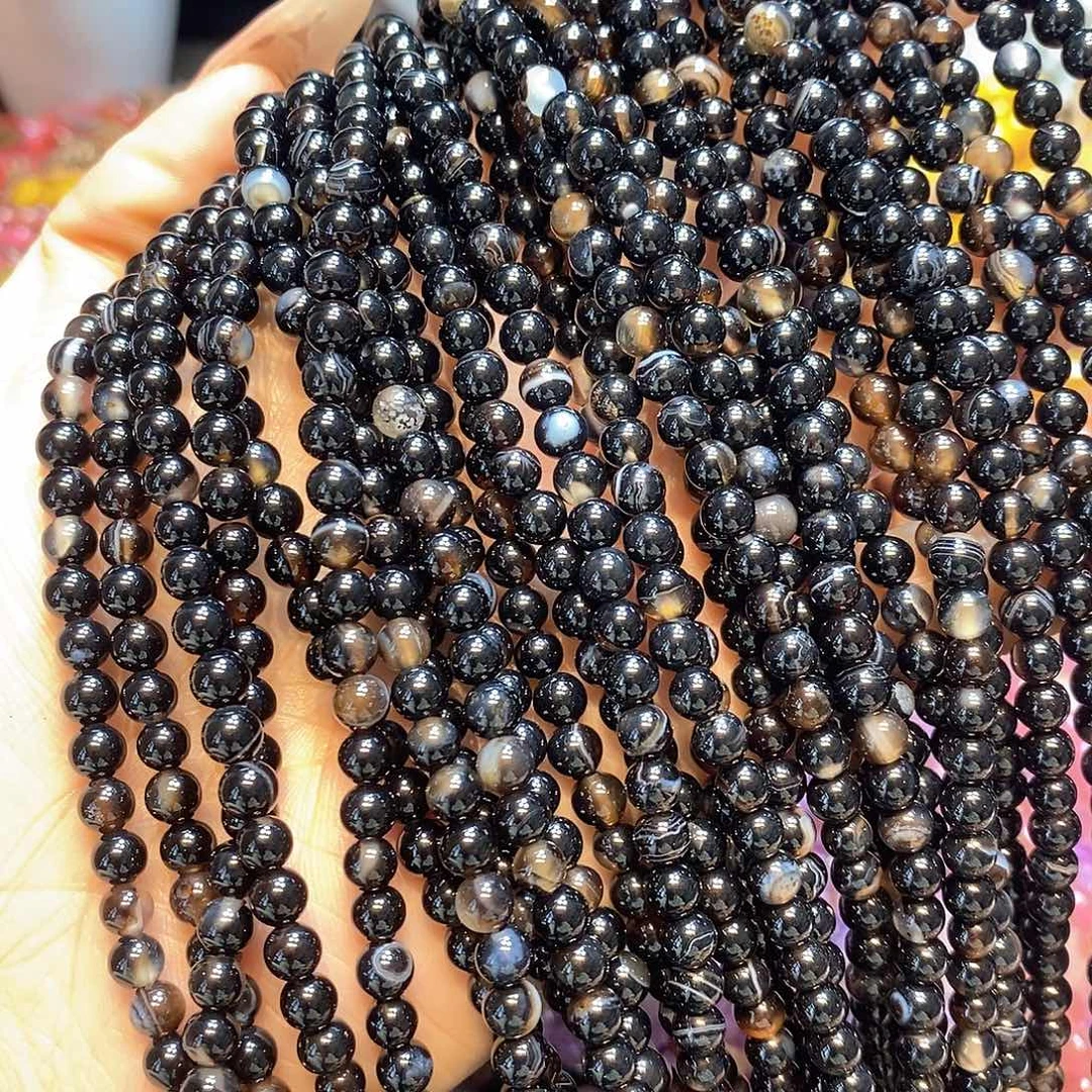 玛瑙/玉髓未镶嵌珠宝半成品5mm黑玛瑙到手2条