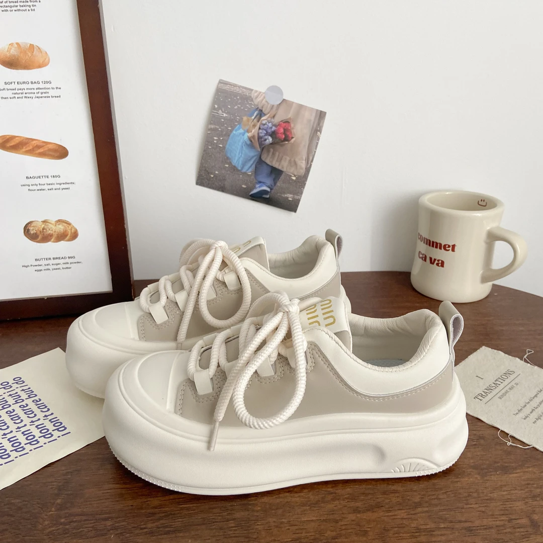 厚底时尚休闲鞋系带透气夏季大头鞋圆头纯色板鞋日系ins小众百搭