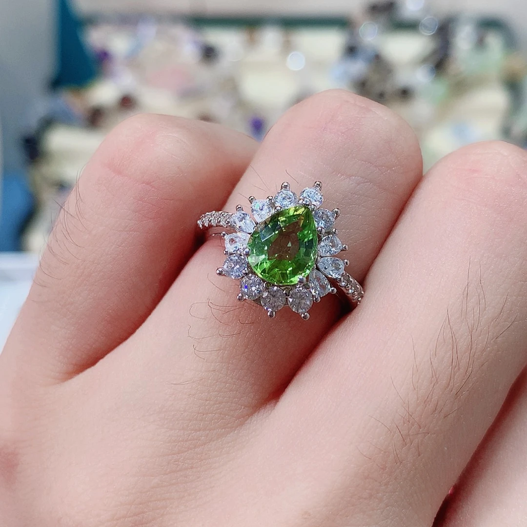 戒指戒指碧玺银S925镶嵌