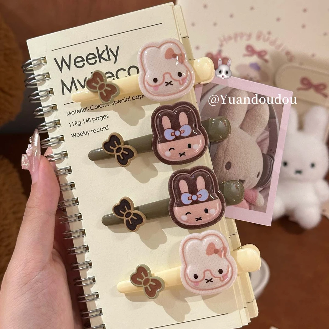 可爱奶咖系米菲兔发夹ins少女卡通刘海夹一字夹鸭嘴夹超萌发饰