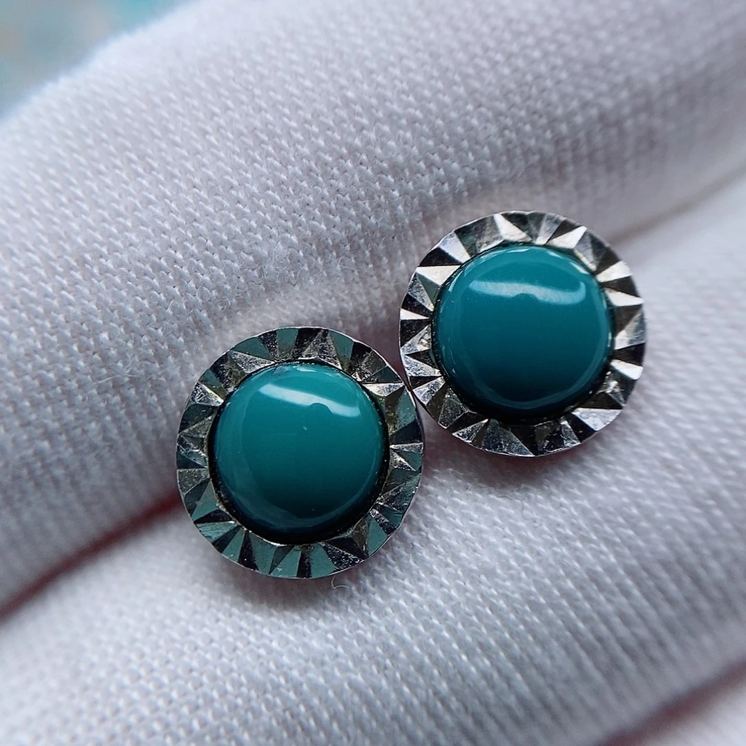 绿松石耳钉银S925镶嵌