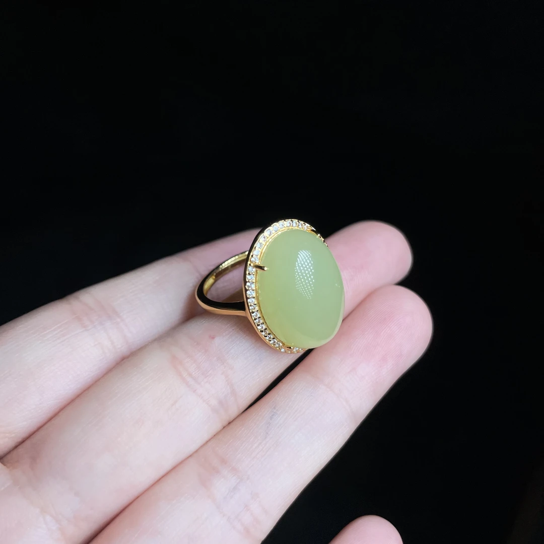 L【玉氏珠宝】925银和田玉戒指-约18*13*7mm 多样性发一 CAN3040100