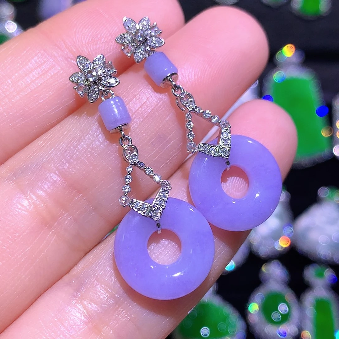 翡翠18K金镶嵌耳饰紫罗兰甜甜圈