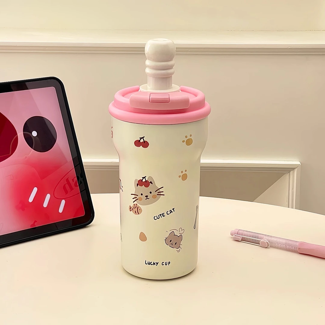 英国【轻奢】CoopKoop可爱猫咪不锈钢保温杯女茶水分离便携双饮水杯