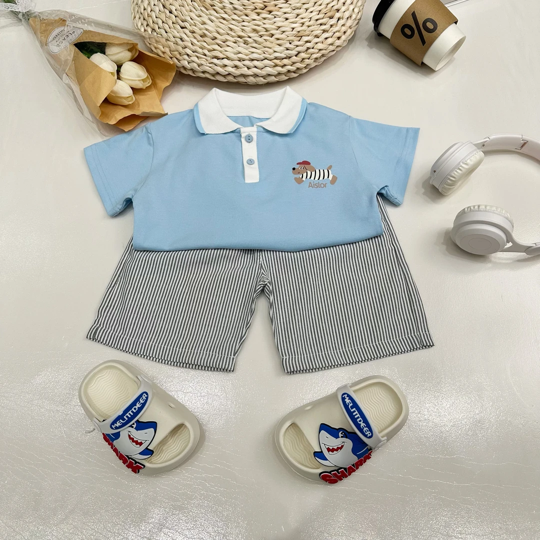 A5107蓝色简约风尚半袖套装儿童运动男童洋气休闲夏季夏款小童