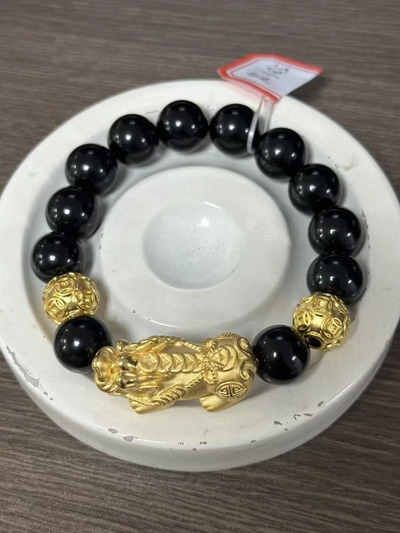 【足金999】卡12钱币貔貅+2颗钱币转运珠
