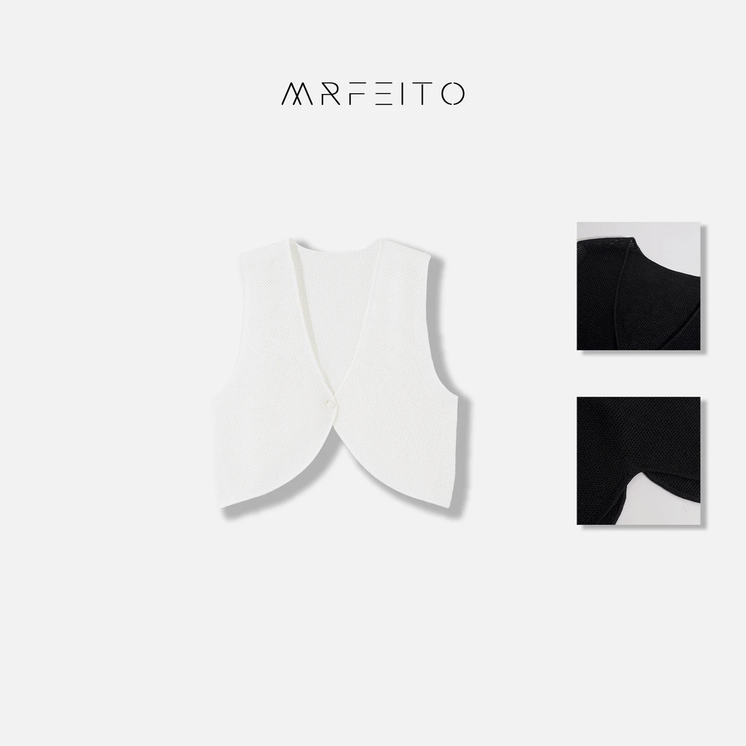 “蝴蝶马甲”休闲V领镂空宽松纯色女士马甲H781MA01C24502