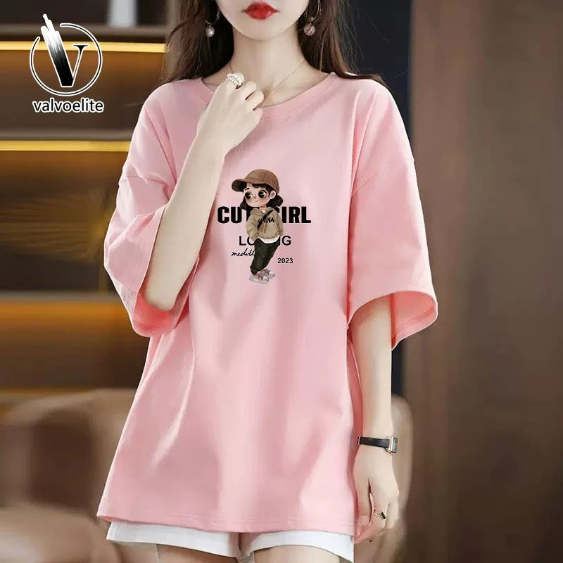 VALVOELITE短袖体恤女款夏季宽松显瘦韩版长款百搭遮屁股半袖上衣