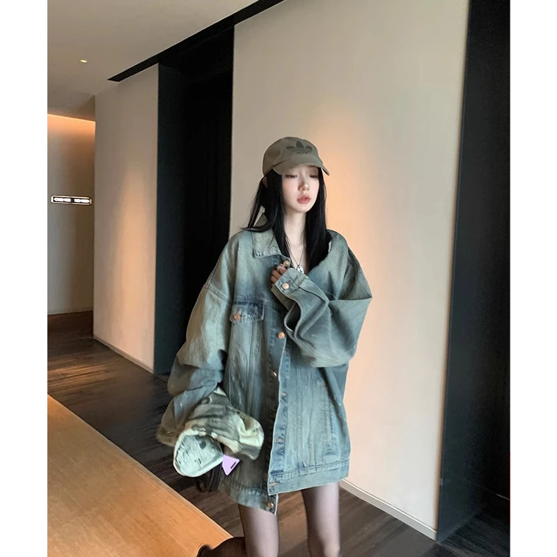 美式复古牛仔外套女秋季2024爆款新款宽松休闲夹克上衣设计感小众