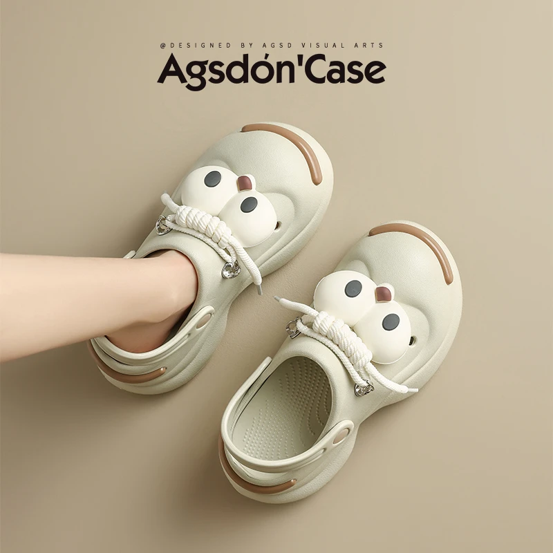 ~奥古狮登洞洞鞋女2025新款夏季eva厚底凉鞋丑萌大眼两穿半拖鞋W