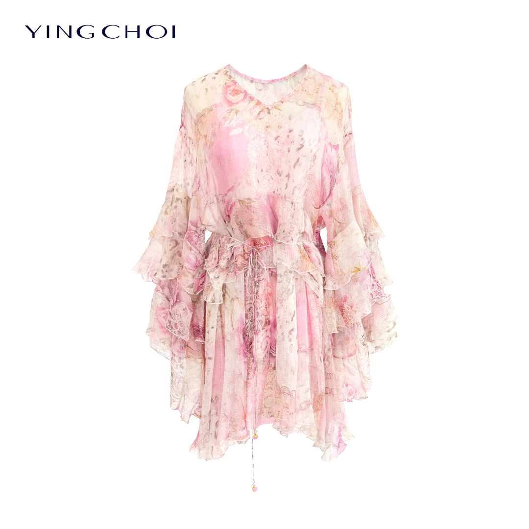 【诗语专属】YINGCHOI 2025 春夏 新款 金银丝印花连衣裙 32685