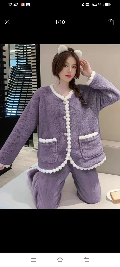 YY冬季小香风睡衣套装女加绒加厚家居服