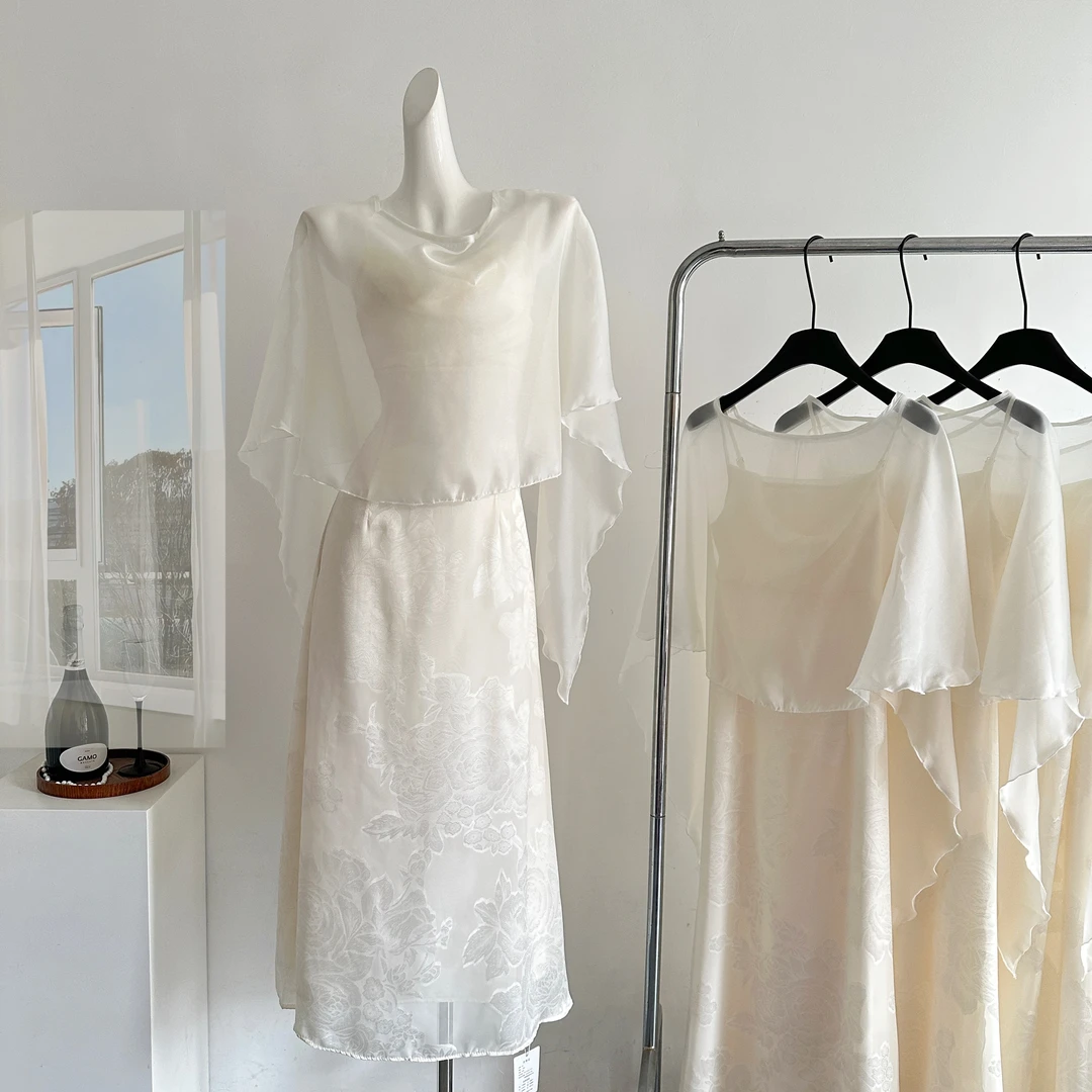 新中式国风EIA一尧【白玉兰】温柔气质提花吊带连衣裙女早春+开衫